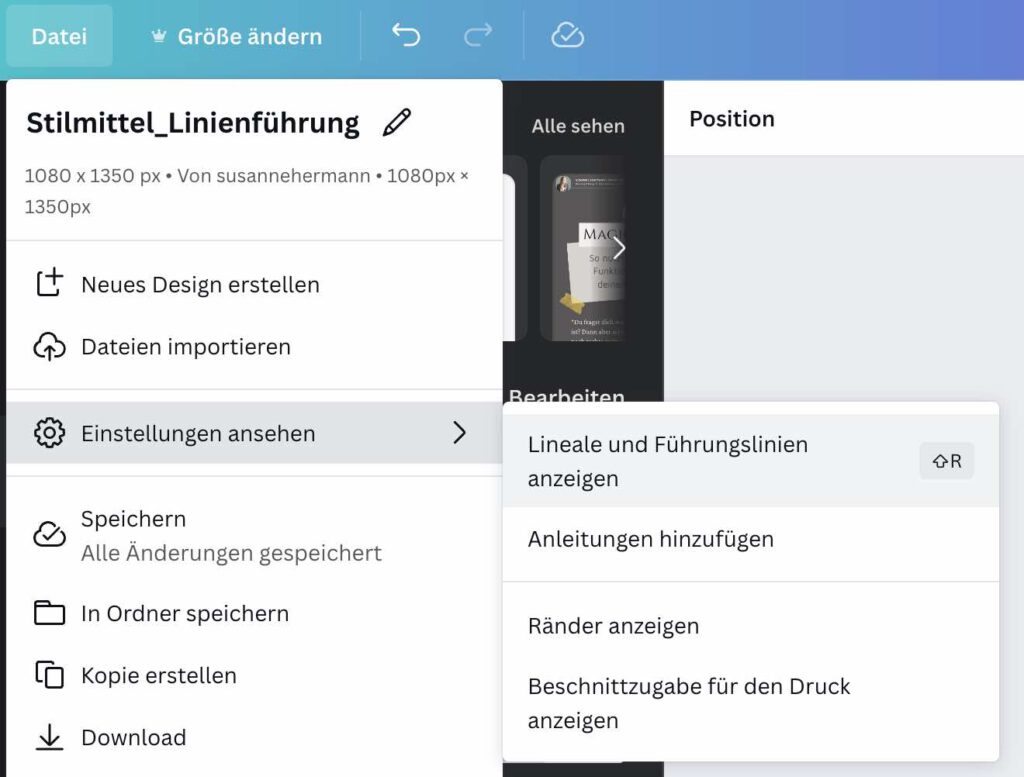 Canva Shortcut Lineale Und Hilfslinien Anzeigen Susanne Hermann